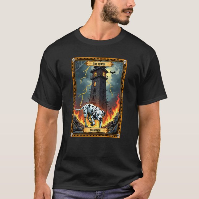 T-shirt Carte Tarot Halloween Tower Dalmation (Devant)