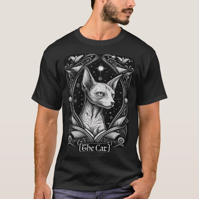 T-shirt Carte Tarot Le Chat Sphynx Chat Occulte Sorcière (Devant)