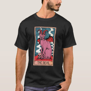T-shirt Carte Tarot Le Diable Et Sphynx Cat Occult Graphi