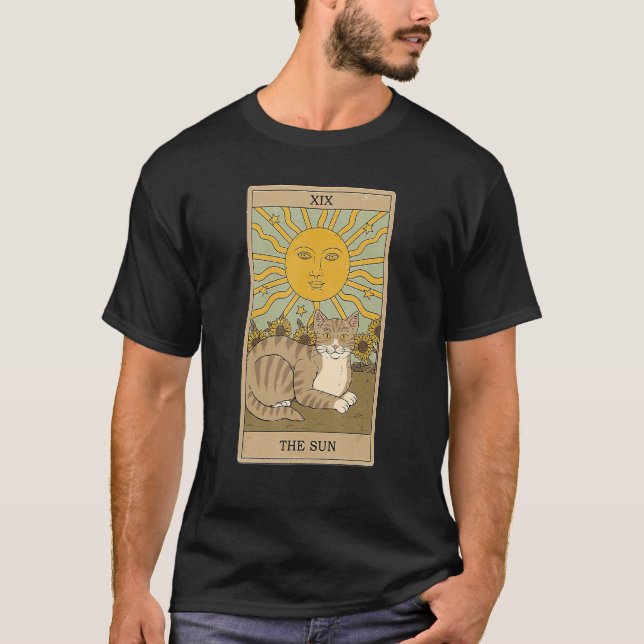T-shirt Carte Tarot Le Soleil Et Chat Chats Graphiques Cos (Devant)