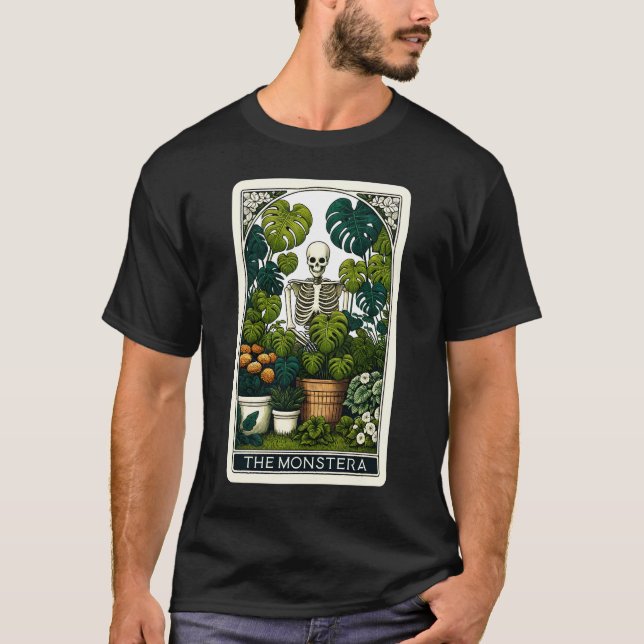 T-shirt Carte Tarot Monstera Skeleton Gardening (Devant)