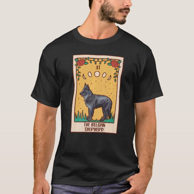 T-shirt Carte Tarot Occult Magie Occultisme Chien Belge El (Devant)