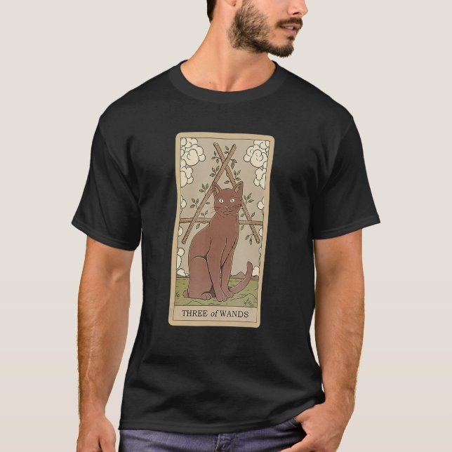 T-shirt Carte Tarot Trois De Baguettes Et Chat Graphique C (Devant)