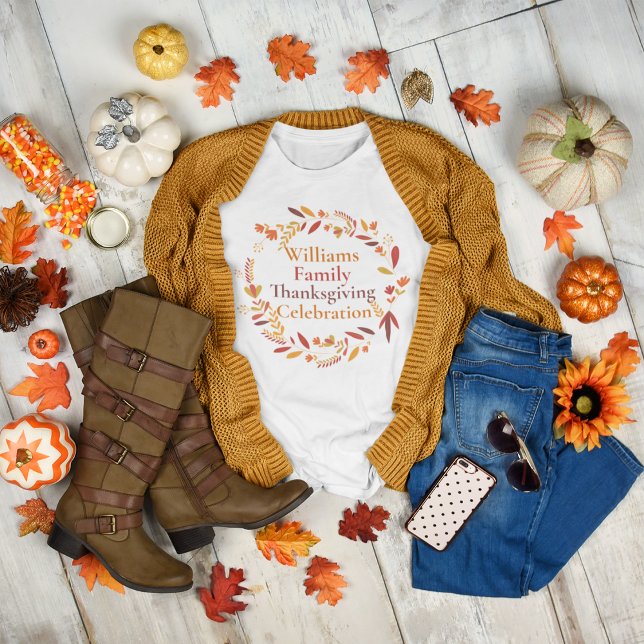 T-shirt Carte Thanksgiving Famille Réunion Automne Wreath (Créateur téléchargé)