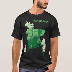 T-shirt Carte topographique du Bangladesh, carte des secou