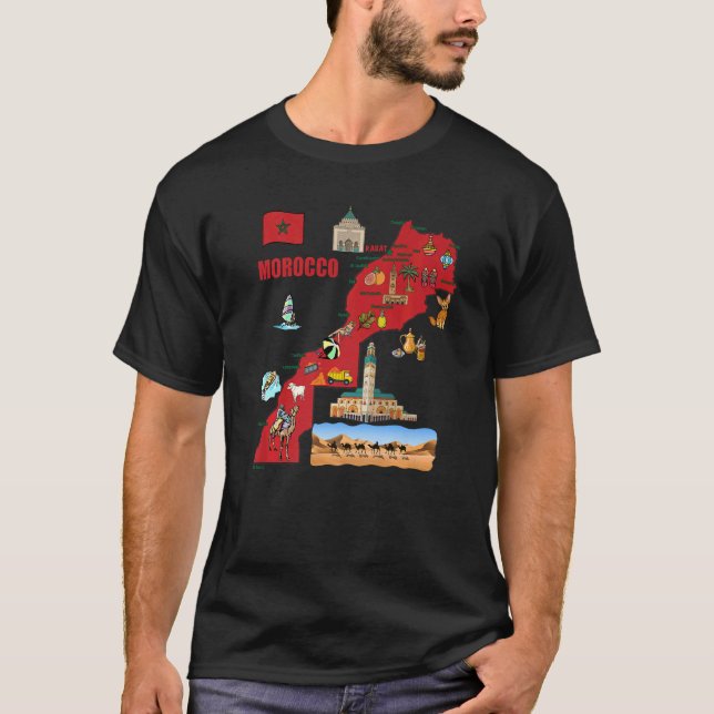 T-shirt Carte Touristique Du Maroc Principales Villes Drap (Devant)