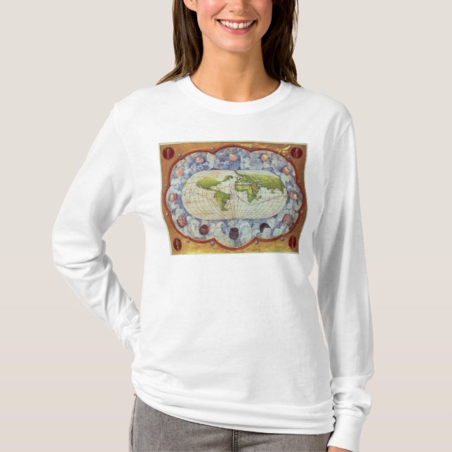 T-shirt Carte traçant le voyage du monde de Magellan (Devant)