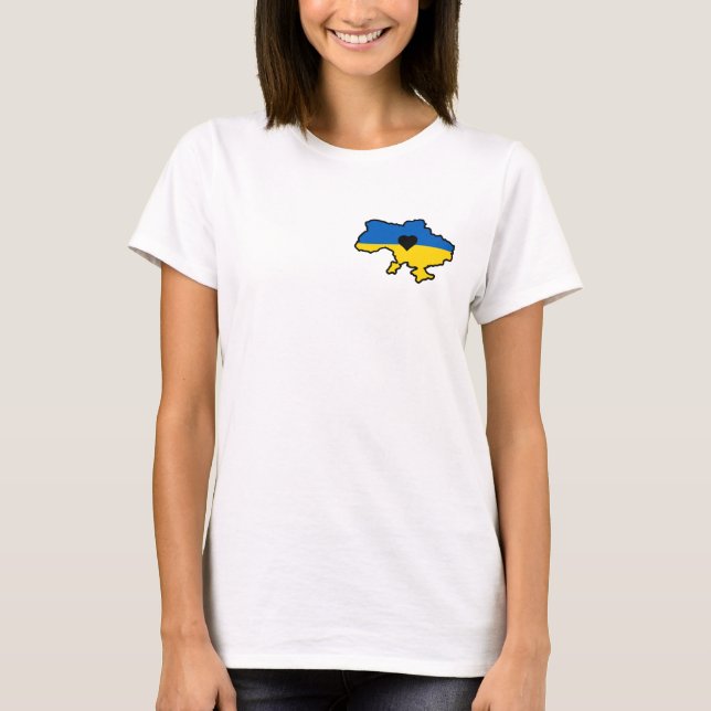 T-shirt Carte ukrainienne en bleu et jaune avec coeur (Devant)