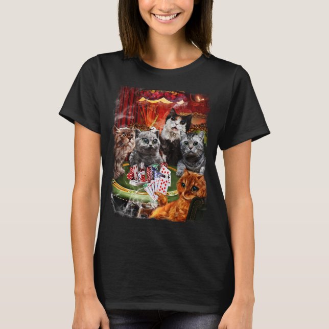 T-shirt Cartes de Poker Jouant À Chat (Devant)