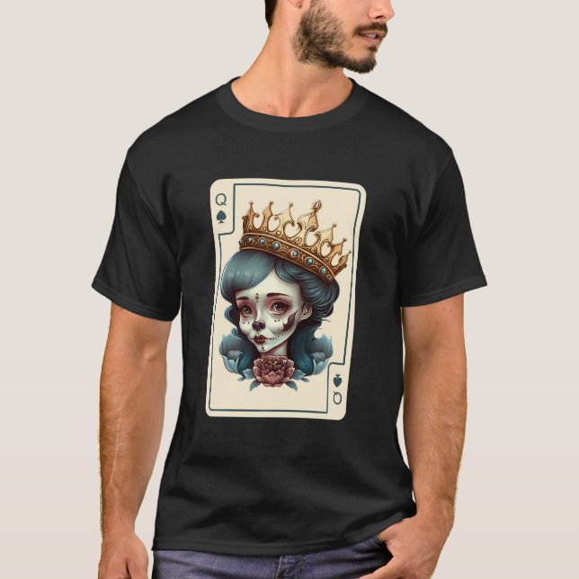 T-shirt Cartes De Poker Queen Of Spades Déplaisant Gothiqu (Devant)