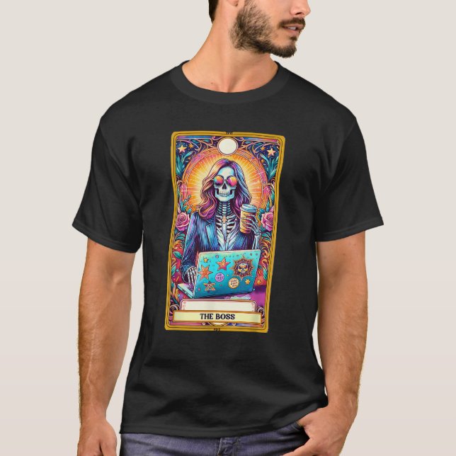 T-shirt Cartes de Tarot Boss Skeleton Travail Hustle Leade (Devant)