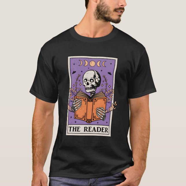 T-shirt Cartes de Tarot Reader Squelette Lecture Livres (Devant)