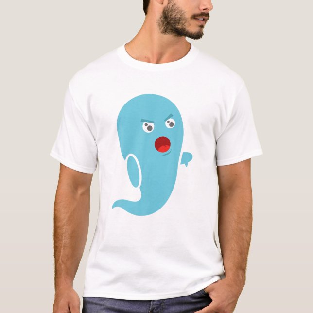 T-shirt Carto Halloween Bleu Fantôme Mignonne et désapproc (Devant)
