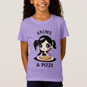 T-Shirt Carton Anime et Pizza noir et violet