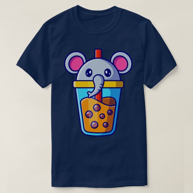 T-shirt Carton au thé au lait à l'éléphant mignon Boba (Design devant)