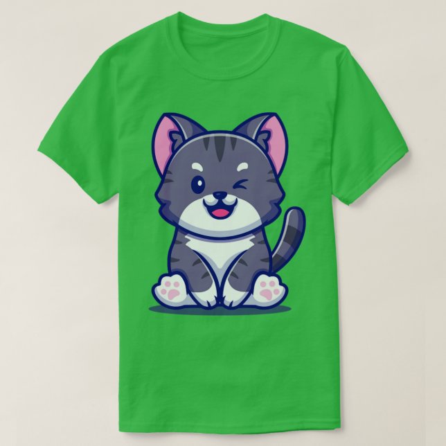 T-shirt Carton de la position assise du chat mignon2 (Design devant)