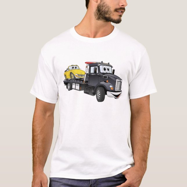 T-shirt Carton plat du camion à remorque noir (Devant)