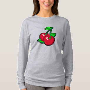 T-shirt Carton Rouge Vert Cerises Noires Fruit Vector Art