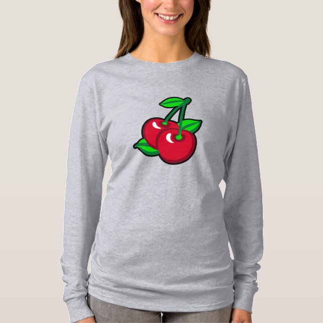 T-shirt Carton Rouge Vert Cerises Noires Fruit Vector Art (Devant)