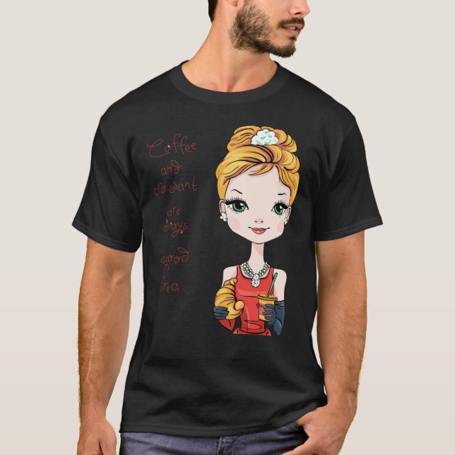 T-shirt Cartoon Audrey Hepburn Petit déjeuner à la classe  (Devant)