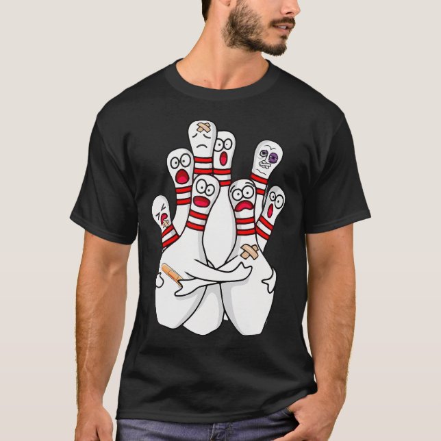 T-shirt Cartoon Bowling Peur Bowling Pins Drôle Sport Bo (Devant)