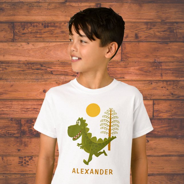 T-shirt Cartoon Cute Funny Running Dinosaur Jurassic Sun  (Créateur téléchargé)