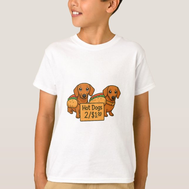 T-shirt Cartoon Dachshunds as hot dogs (Devant)