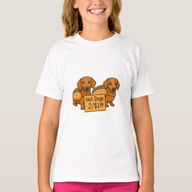 T-shirt Cartoon Dachshunds as hot dogs (Devant)