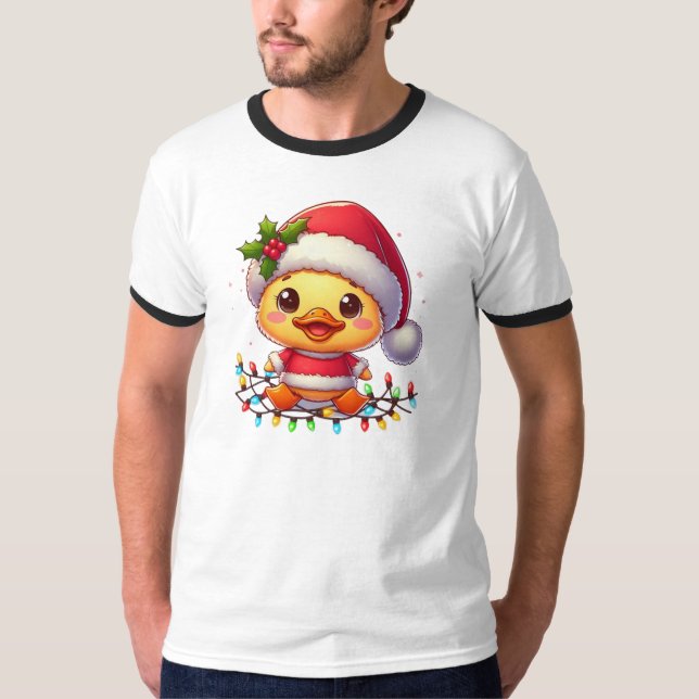 T-shirt Cartoon de canard de Noël Père Noël-68362 (Devant)