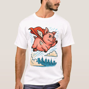 T-shirt Cartoon de cochon Superhero volant