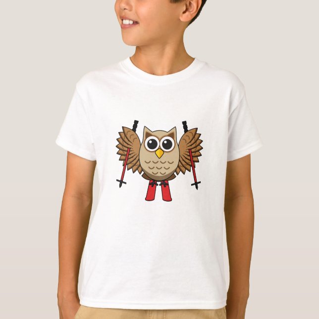 T-shirt Cartoon de ski de Chouette (Devant)