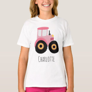 T-shirt Cartoon de tracteur de ferme rose pour filles