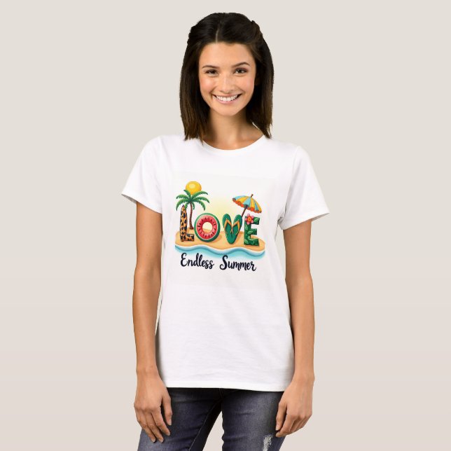 T-Shirt Cartoon Éléments de Plage Été LOVE (Devant entier)