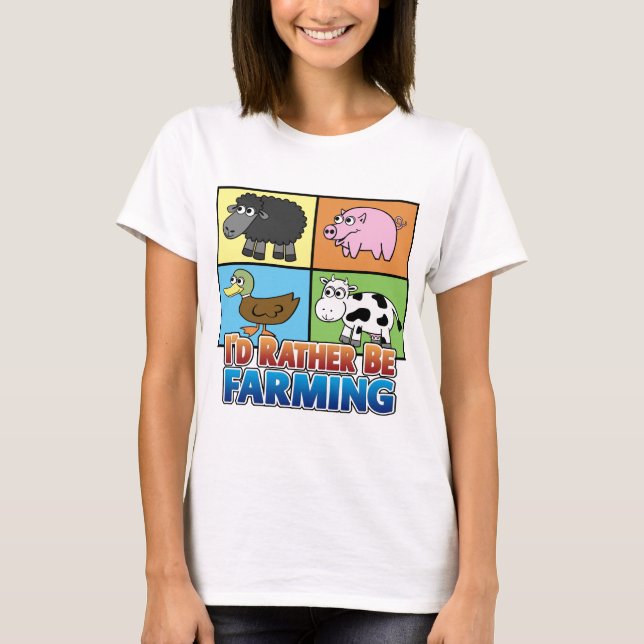 T-shirt Cartoon Farm Animals - Je préférerais être agricol (Devant)