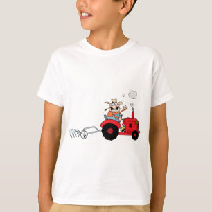T-shirt Cartoon Farmer Conduit Un Tracteur Rouge