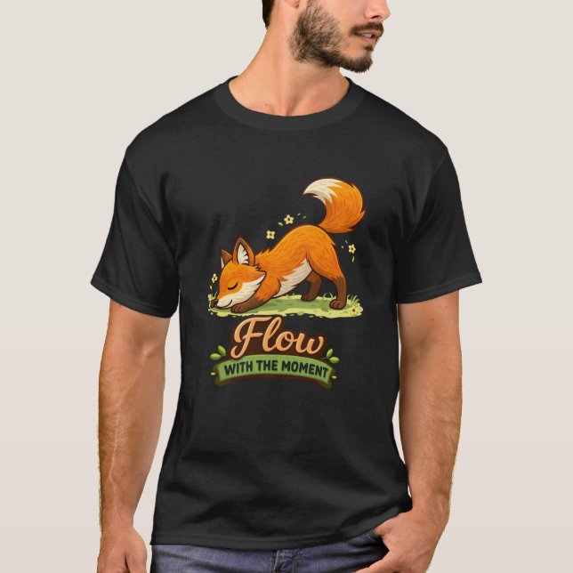 T-shirt Cartoon Fox Downward Dog Yoga Design (Devant)