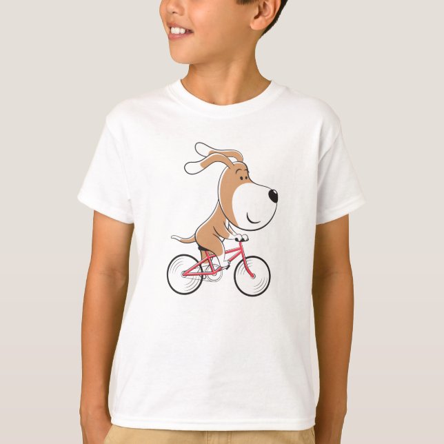 T-shirt Cartoon Funny Mignonne Chien Chien Chiot Vélos Vél (Devant)