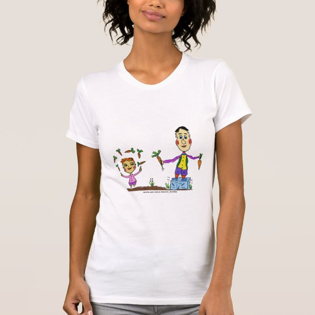 T-shirt Cartoon garçon et homme jonglant carottes (Devant)