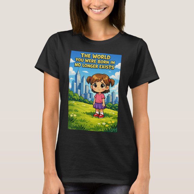 T-shirt Cartoon Girl Lost Innocence Past vs Future Graphic (Devant)