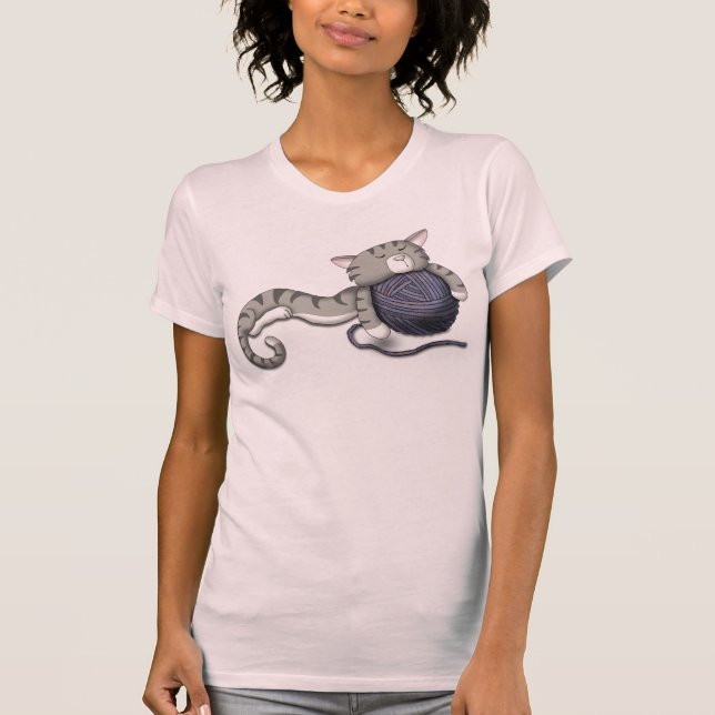T-shirt Cartoon Kitty avec boule de fil (Devant)