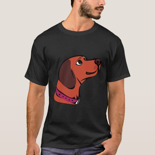 T-shirt Cartoon mignon Chien Brown avec collier rose Swepe (Devant)