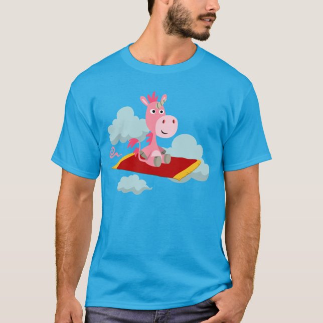 T-shirt Cartoon mignon Unicorn's Magic Carpet Ride (Devant)