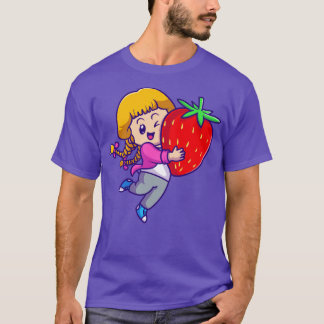 T-shirt Cartoon mignonne fille tenant fraise