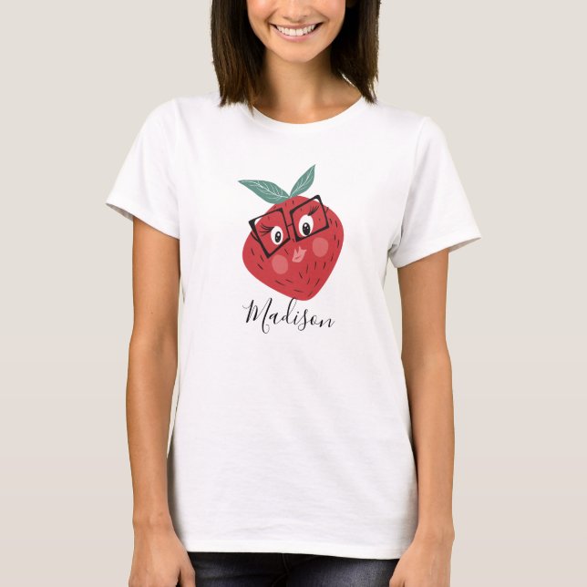 T-shirt Cartoon mignonne fraise Nom tiré à la main (Devant)