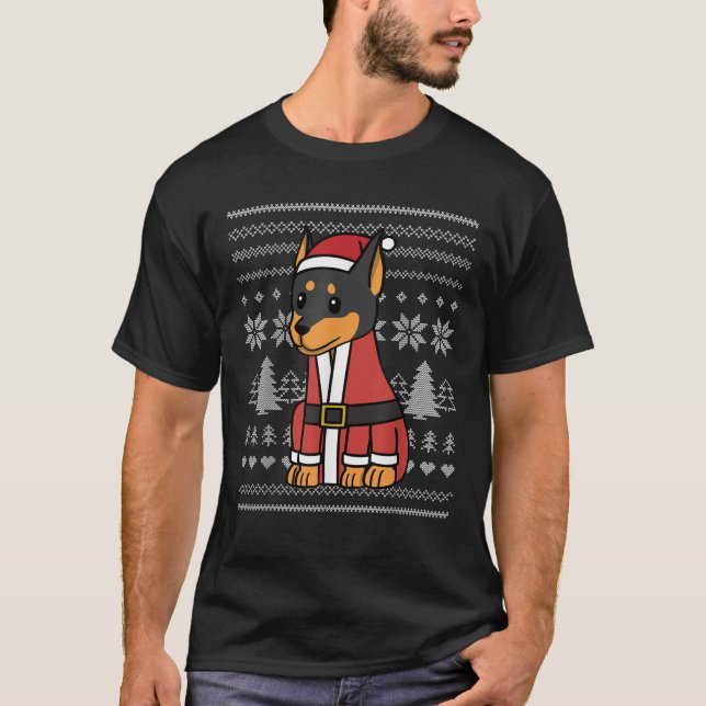 T-shirt Cartoon Miniature Pinscher Funny Dog Christmas Gif (Devant)