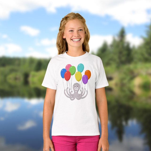 T-shirt Cartoon Octopus Colorful Balloons Girl (Créateur téléchargé)