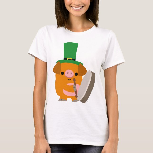 T-shirt Cartoon Pig jouer Bodhran St Patty femmeT-shirt (Devant)