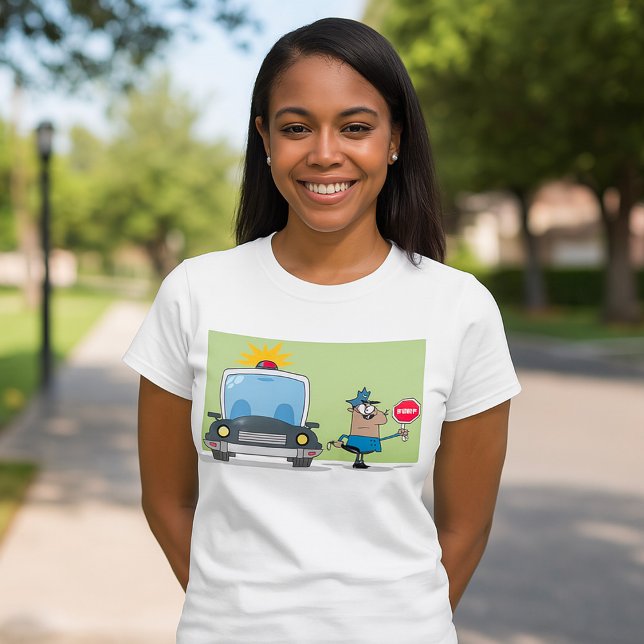 T-shirt Cartoon Police Officer Holding Stop Sign (Créateur téléchargé)