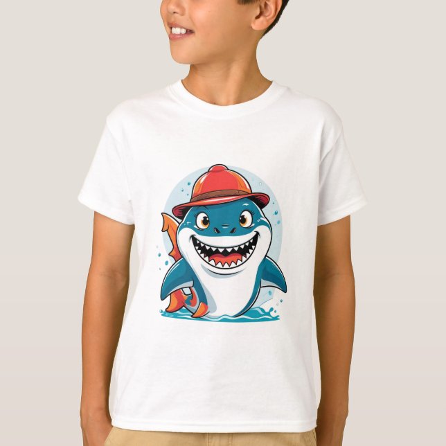 T-shirt Cartoon Shark Kids Tee (Devant)