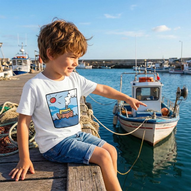 T-shirt Cartoon Steamship sur Ocean Waves Art nautique (Créateur téléchargé)